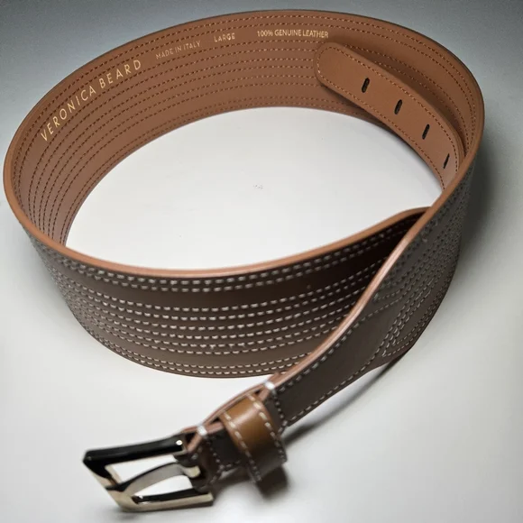 Veronica Beard Kiara Leather Belt Brown Honey Chunky Coastal Cowgirl Size L